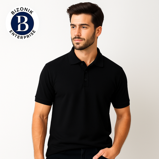 Bizonik Classic MEN Polo T-shirt  PACK OF 1 Unisex Black  Formal/ Casual/ Sportswear
